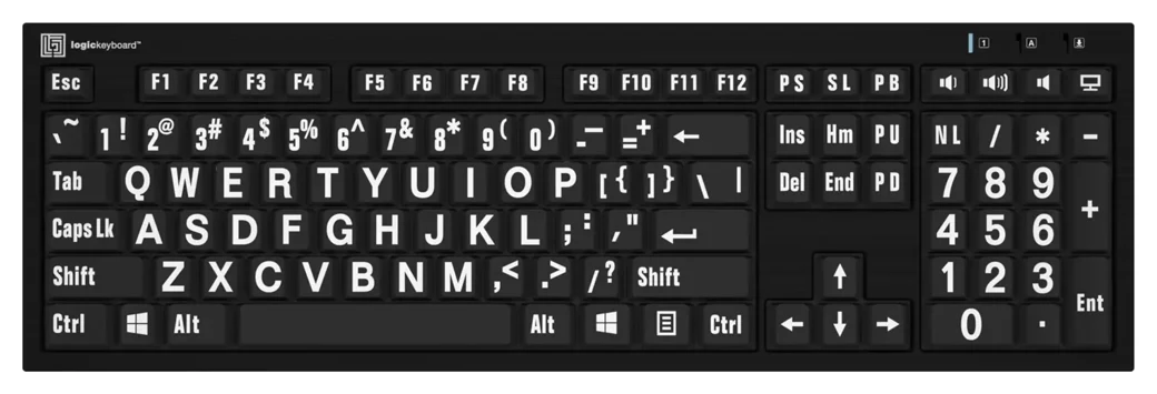 Clavier gros caractères blancs sur fond noir